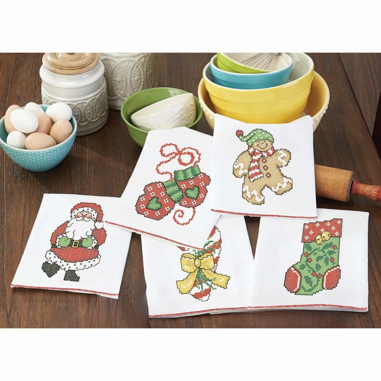 Herrschners Signs of the Season Christmas Towel Set Stamped Cross-Stitch